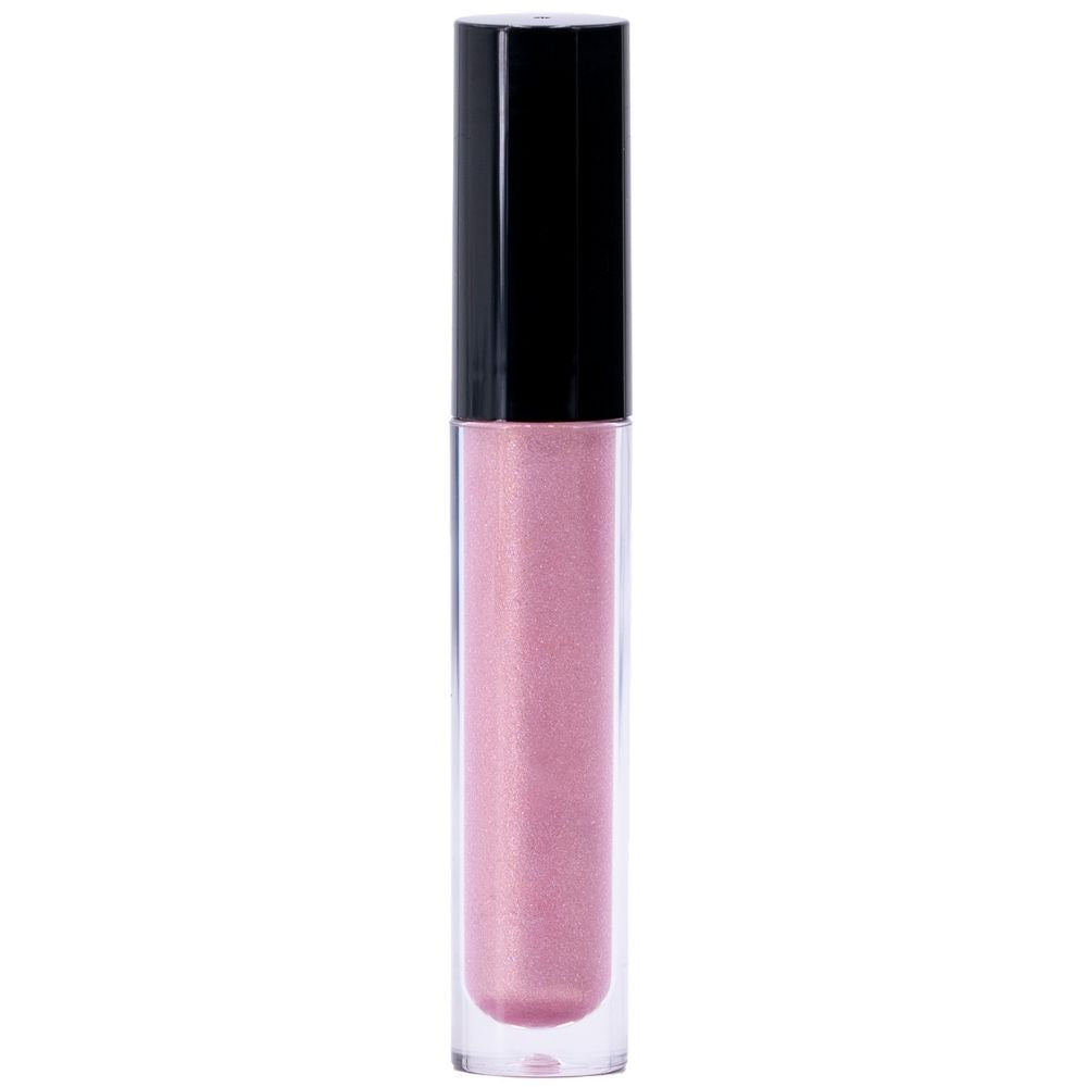 Brillo de labios con purpurina rosa acampanada