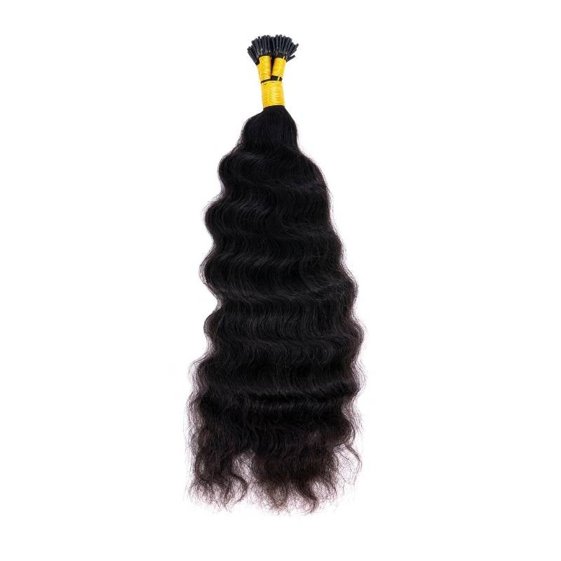 I-Tip noir naturel bouclé indien